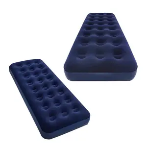 Blue Indoor Outdoor Quick Inflated Single Flocked Design Air Mattress