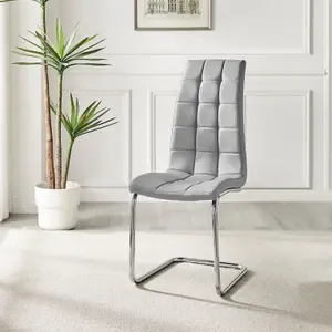 Set of 2 Murano Elephant Grey Deep Padded High Back Soft Touch Faux Leather Chrome Cantilever Leg Dining Chairs