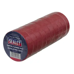 Sealey PVC Insulating Tape Electrical PVC 19mm x 20M Red Pack of 10 ITRED10