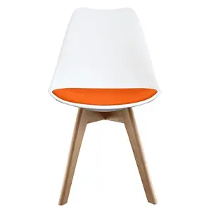 Soho White & Orange Plastic Dining Chair with Squared Light Wood Legs