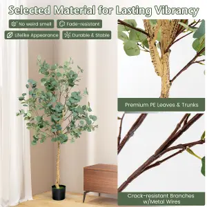 Costway 165cm Artificial Eucalyptus Tree Fake Decorative Houseplant with Plastic Pot