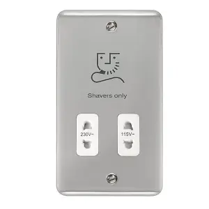 Curved Polished Chrome Shaver Socket 115v/230v - White Trim - SE Home