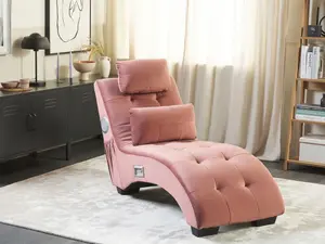 Velvet Chaise Lounge with Bluetooth Speaker USB Port Pink SIMORRE