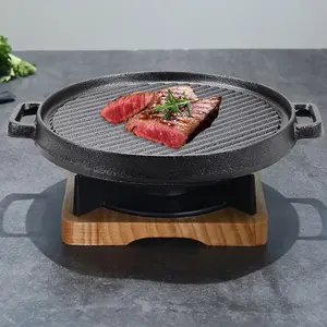 Black Round Cast Iron Grill Pan with Handles for Indoor and Outdoor