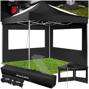 Gazebo Olivia - 3 x 3 m, with aluminium frame, 2 side panels, waterproof - black