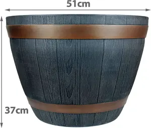 simpa Dark Grey 51cm Rustic Barrel Cask Planters