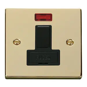 Polished Brass 13A Fused Connection Unit Switched With Neon - Black Trim - SE Home