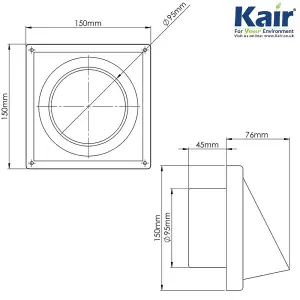 Kair Cowled External Vent 100mm - 4 inch Rear Spigot Stainless Steel Grille with Backdraft Shutter