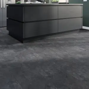 GoodHome Mambo Dark Grey Natural Slate effect Textured Click vinyl Tile Sample