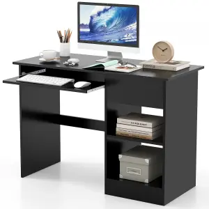 COSTWAY Wooden Computer Desk with Pull-out Keyboard Tray Black Office Desk