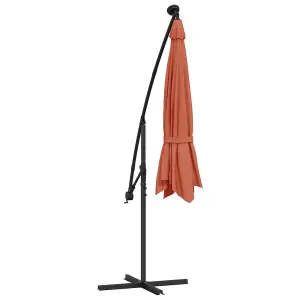 Berkfield Cantilever Umbrella with LED Lights and Steel Pole Terracotta