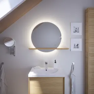 GoodHome Avela Oak Circular Wall-mounted Bathroom Illuminated Bathroom mirror (H)70cm (W)80cm