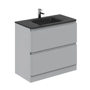 Marvel 900mm Floor Standing Bathroom Vanity Unit in Light Grey Gloss with Grey Glass Basin