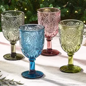 Set of 4 Vintage Luxury Mix-Match Embossed Drinking Wine Glass Wine Goblets 350ml