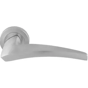 Premium Elegant Curve Door Handle Set - Satin Chrome Bar Lever On Round Rose