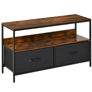 HOMCOM TV Cabinet, TV Console Unit with 2 Foldable Linen Drawers Rustic Brown