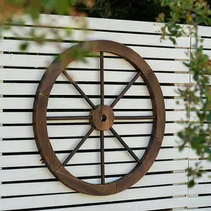 Woodside Decorative Burnt Wood Garden Wagon Wheel