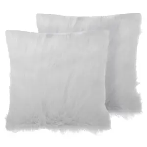 Set of 2 Cushions DAISY Faux Fur 45 x 45 cm Solid Light Beige