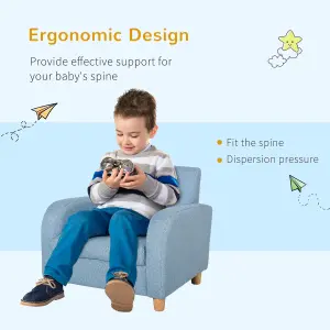 HOMCOM Child Armchair Wood Frame w/ Padding Seat Low-Rise Bedroom Blue