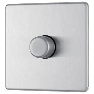 GoodHome Flat profile Single 2 way 200W Screwless Dimmer switch Silver 1 gang