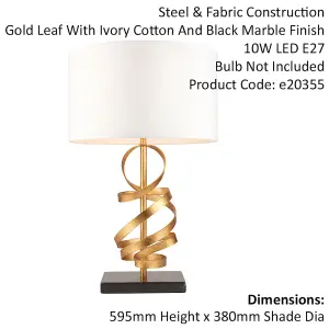 2 PACK Hammered Gold Ribbon Table Lamp Light & Ivory Shade - Black Marble Base