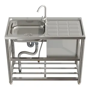 1 Compartment Commercial Floorstanding Stainless Steel Kitchen Sink with 2 Tier Shelf