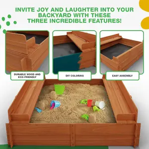 Sandpit - Square Wooden Sand Pit with Folding Lid - 96cm by 96cm - With fold out Seats