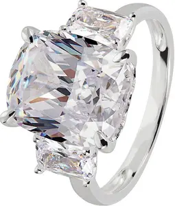 Revere Sterling Silver Cushion Cubic Zirconia Trilogy Ring N