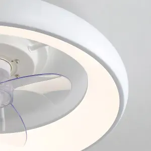 White Ceiling Fan with Lights Dimmable LED Reversible 3 Blades 6 Speed with Remote Control