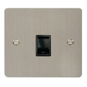 Flat Plate Stainless Steel Rj11 Socket - Black Trim - SE Home