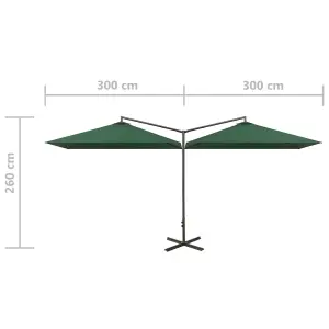 Berkfield Double Parasol with Steel Pole Green 600x300 cm