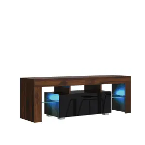 Floe TV Unit 130cm Walnut & Black with High Gloss Doors and LED Lighting - Creative Furniture