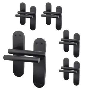 AFIT Matt Black Door Handles - 5 Pairs of Internal Lever Latch T-Bar Handles on Backplate - Olvera Range