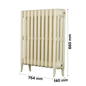 Arroll Neo-Classic Cream 4 Column Radiator, (W)634mm x (H)660mm