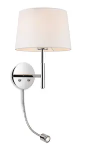 Luminosa Seymour Classic Switched Wall Lamp with Adjustable Reading Light Chrome with Cream Shade