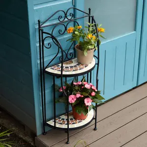 Home Source Sunflower Mosaic 2 Tier Garden Planter Metal Stand Black