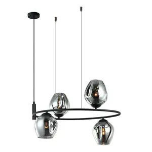 Luminosa Modern Hanging Pendant Black 4 Light  with Graphite Smoky Shade, E27