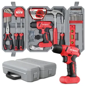 Red Cordless Drill Driver Set 8V Electric Screwdriver-With Battery-58 Pcs Kit