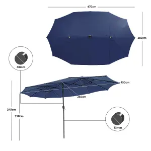 Costway 450 x 265cm Extra-Large Patio Parasol Double-Sided Market Umbrella W/ LED Lights