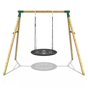 Rebo Wooden Garden Swing Set with Large Round Net Swing Seat - Mercury Green