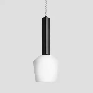 Industville Sleek Cylinder Opal Glass Schoolhouse Pendant Light, 5.5 Inch, White, Black Holder