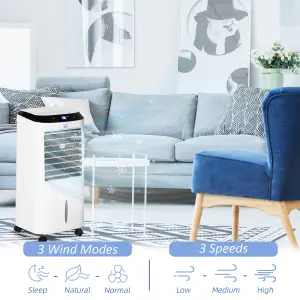 HOMCOM Portable Air Cooler, Evaporative Anion Ice Cooling Fan Water Conditioner Humidifier Unit 3 Mode, Remote, Oscillating, White