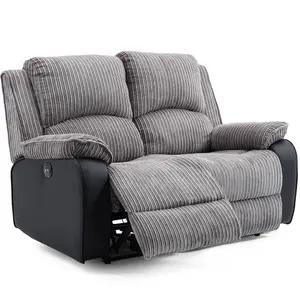 Postana Electric High Back Jumbo Cord Fabric Recliner 2 Seater Sofa (Grey)