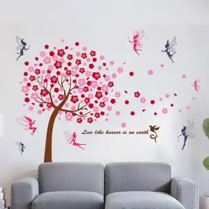 Walplus Combo KidsHuge Pink Tree Wall Sticker + Fairies PVC