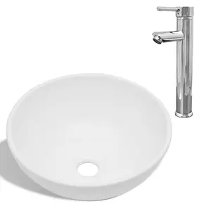 Berkfield Bathroom Basin with Mixer Tap Ceramic Round White