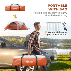 Outsunny 3000mm Waterproof Camping Tent w/ Porch & Sewn in Groundsheet, Orange