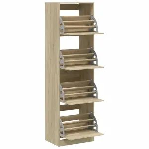 Berkfield Shoe Cabinet with 4 Flip-Drawers Sonoma Oak 60x42x204 cm