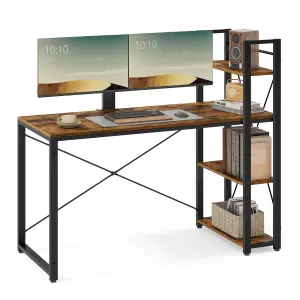 VASAGLE Computer Desk, Writing Desk With Storage Shelves On Left Or Right,  Easy Assembly,  Rustic Brown And Black,Ebony Black