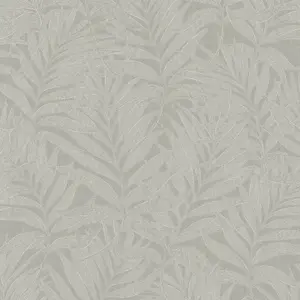 Galerie The New Design Book White/Greige Glitter Botanical Palm Leaf Design Wallpaper Roll