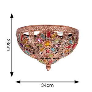 ValueLights Samia Moroccan Bazaar Style Bronze Uplighter Easy Fit Ceiling Light Shade with Multi Coloured Jewels - Bulb Included